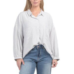 MAX STUDIO LONDON Off White/blue Three-quarter Sleeve Collared Shirt